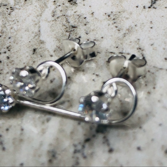 925 Sterling Silver CZ Ear Climber Earrings - Picture 7 of 16